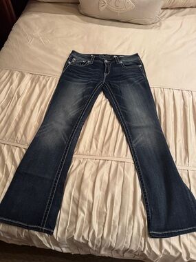 Miss Me Dark Blue Flare Jeans with Contrast Stitching